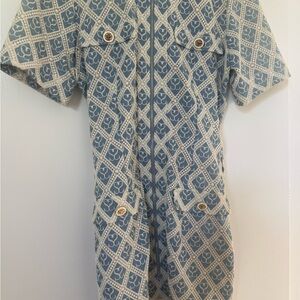 Sandro Blue and Cream Patterned Mini Dress